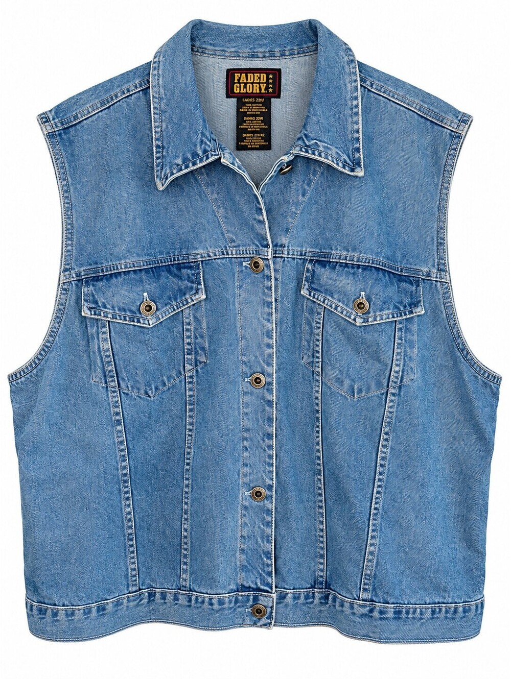 Faded Glory Women's 22W Denim Vest Plus Size Button Front Western Trucker